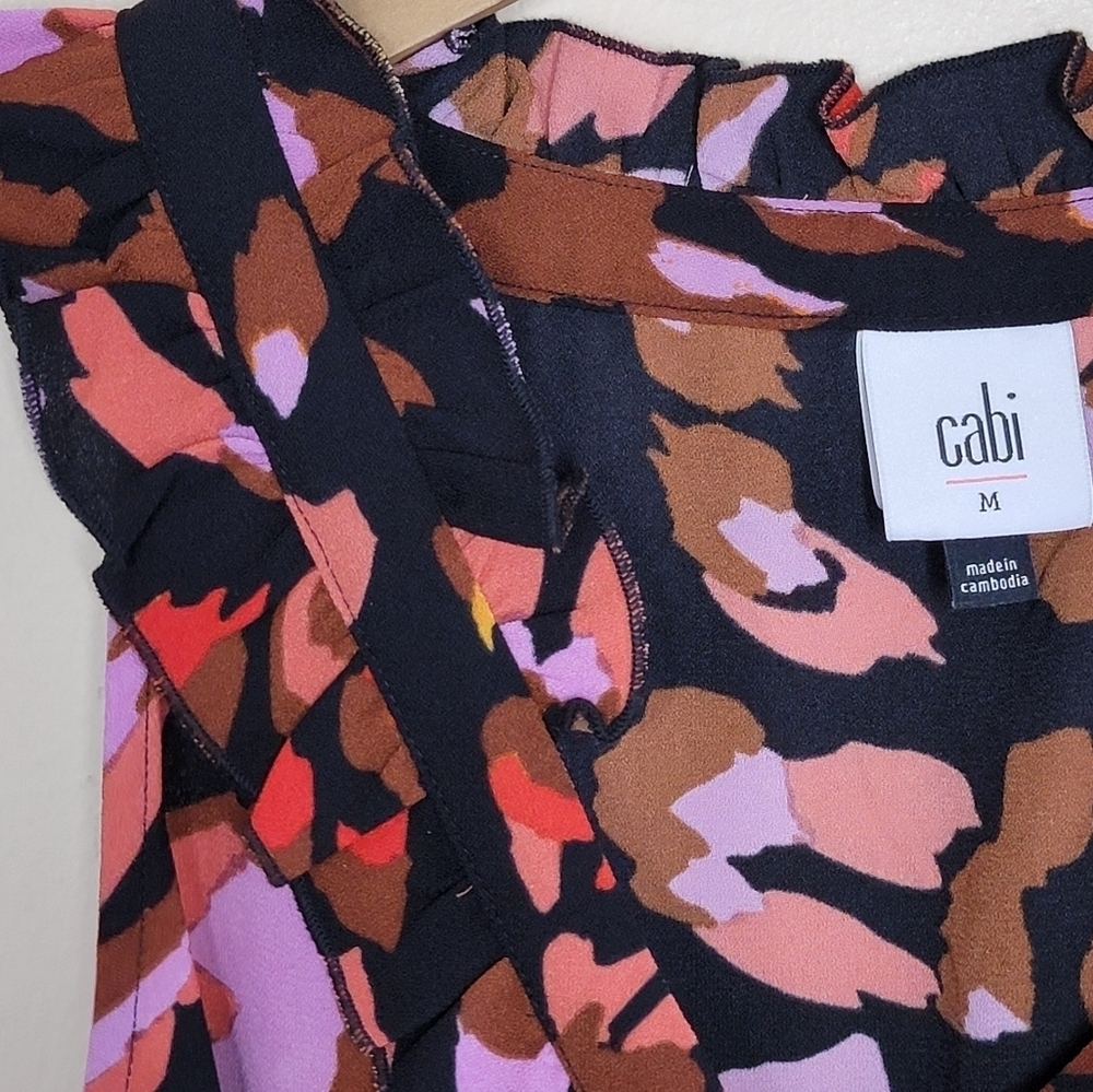 Cabi | #4454 Colorful Abstract Monarch Dress with Ruffled Neckline Size Medium - Picture 5 of 7
